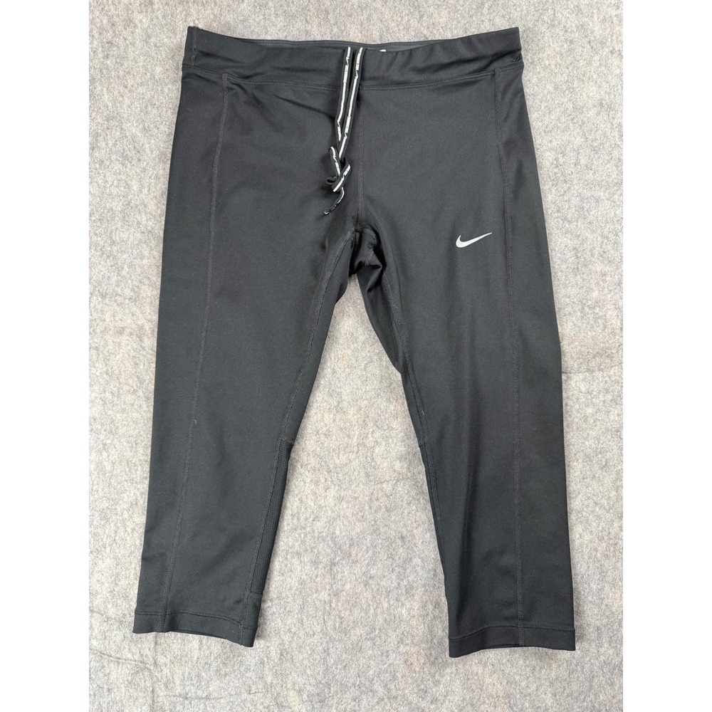 Nike Dri-FIT‎ Womens Black Cropped Running Leggings Mesh Panels Size M